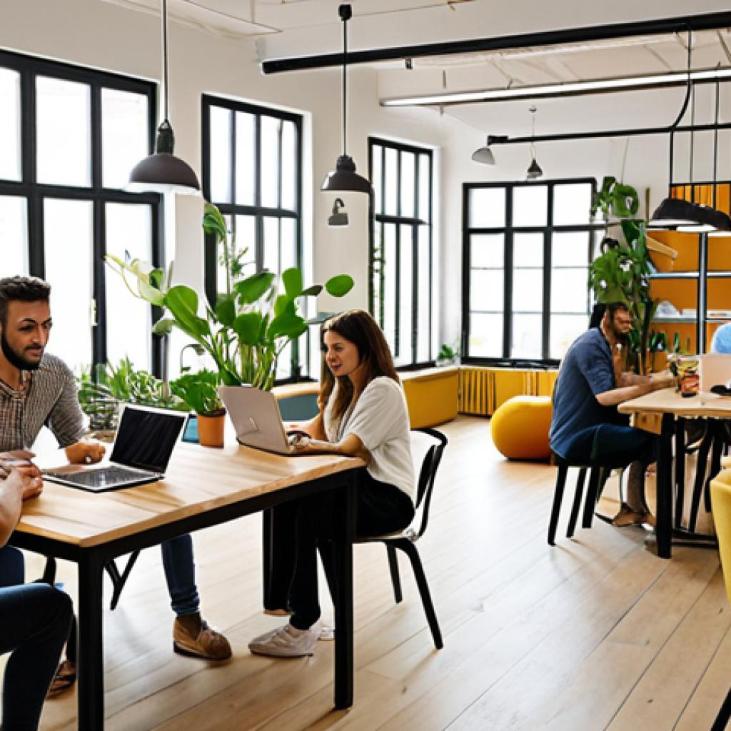 **

"A diverse group of young Turkish professionals collaborating in a modern, brightly lit coworking space. Laptops, brainstorming boards, and plants create a collaborative atmosphere. Focus on the shared kitchen and common area with people socializing."

**